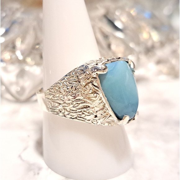 Men’s Natural Blue Larimar Mid-Evil Solid Sterling Silver Ring - Picture 5 of 9
